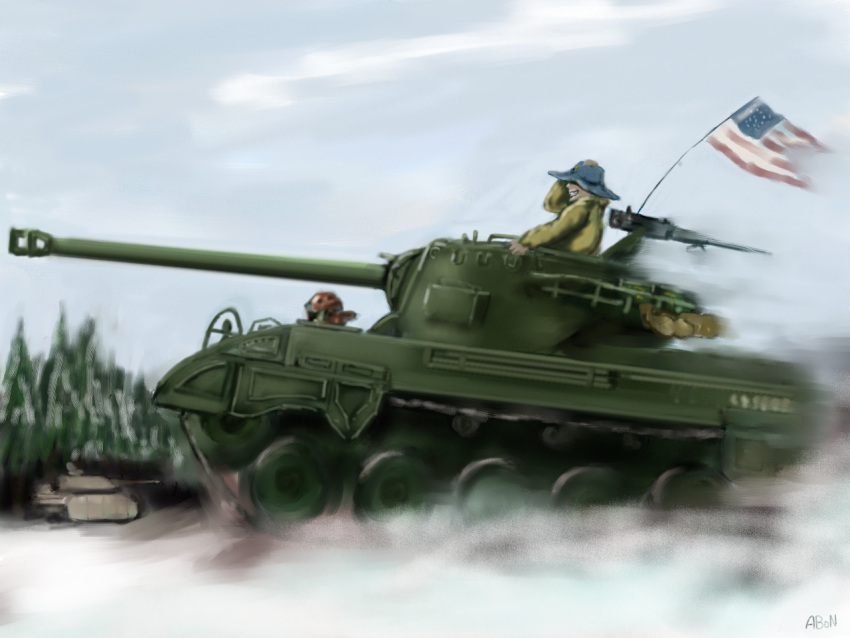 american_flag, caterpillar_tracks, commentary, flag, gun, hat, itachu, m18_hellcat