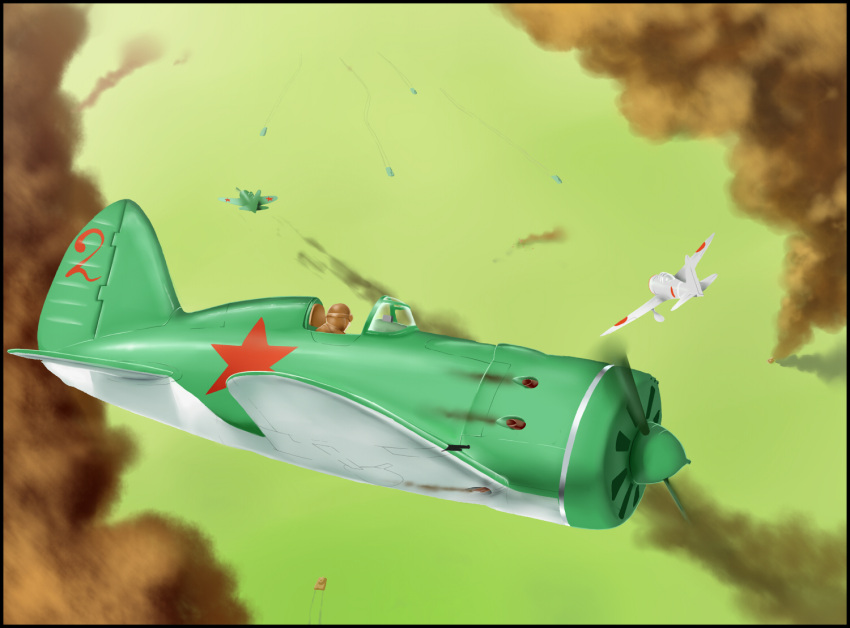 airplane, battle, damaged, fire, military, military_vehicle, nakajima_ki-27, original