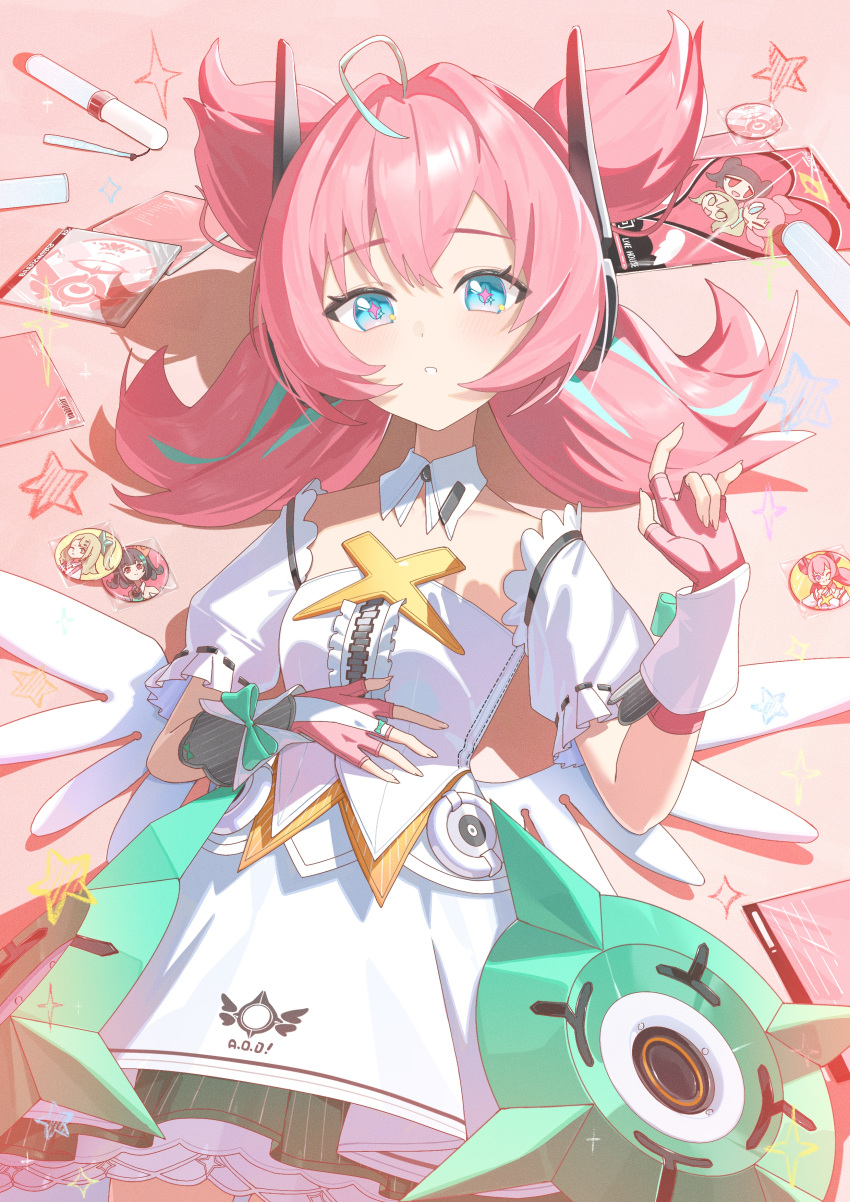 1girl, absurdres, aichry, aqua_hair, aqua_streaks, blue_eyes, blush, breasts