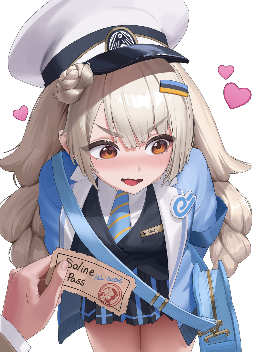 1boy, 1girl, absurdres, averting_eyes, black_vest, blue_jacket, blue_necktie, blush