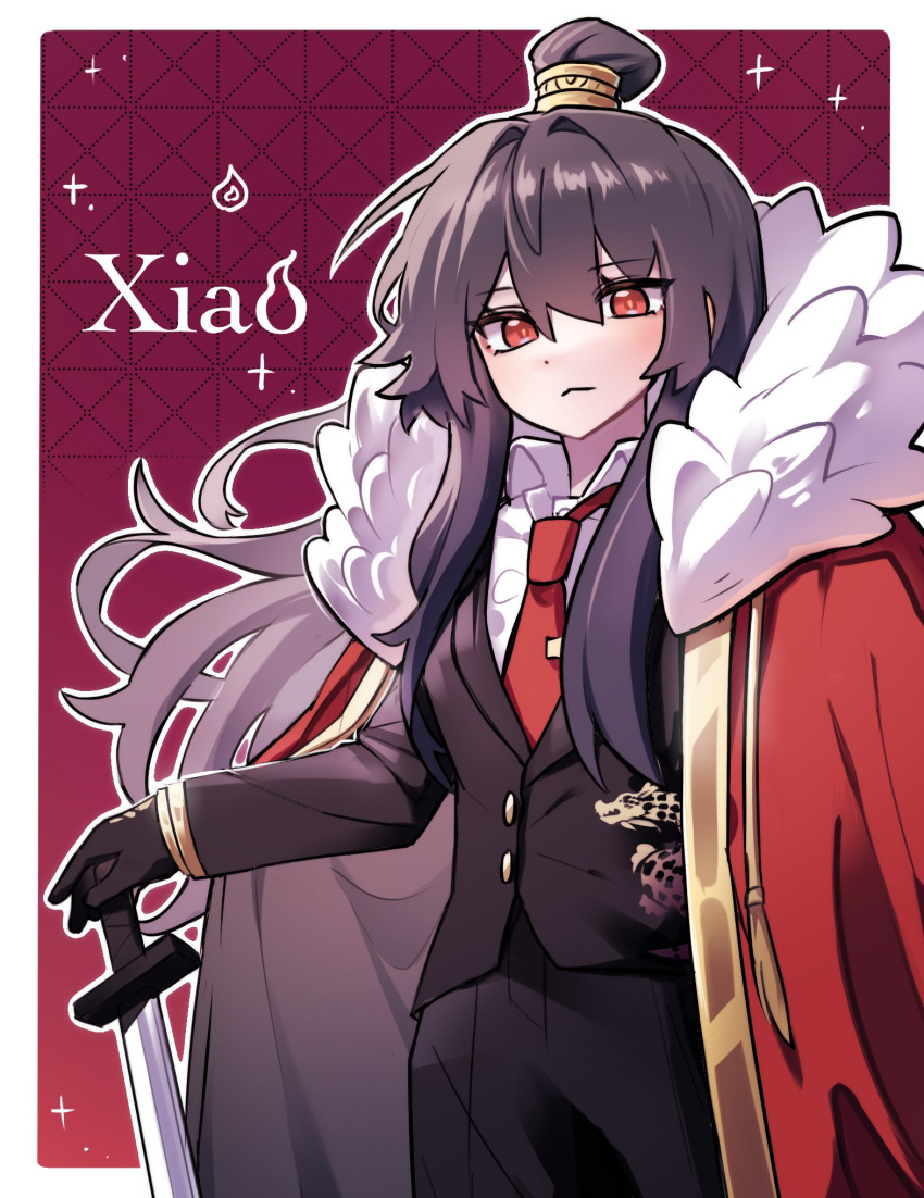 1girl, :<, black_gloves, black_hair, black_jacket, black_pants, closed_mouth, coat