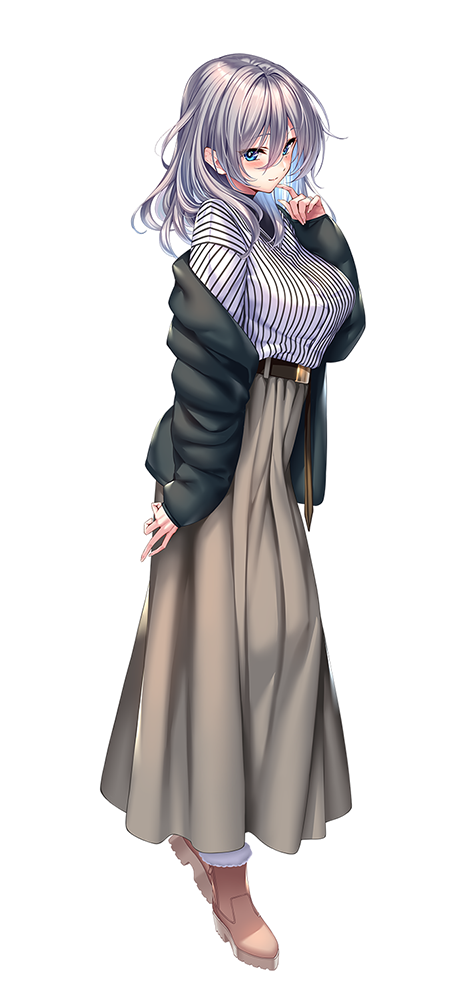 1girl, amakano_2, arm_at_side, belt, black_belt, black_jacket, blue_eyes, blush