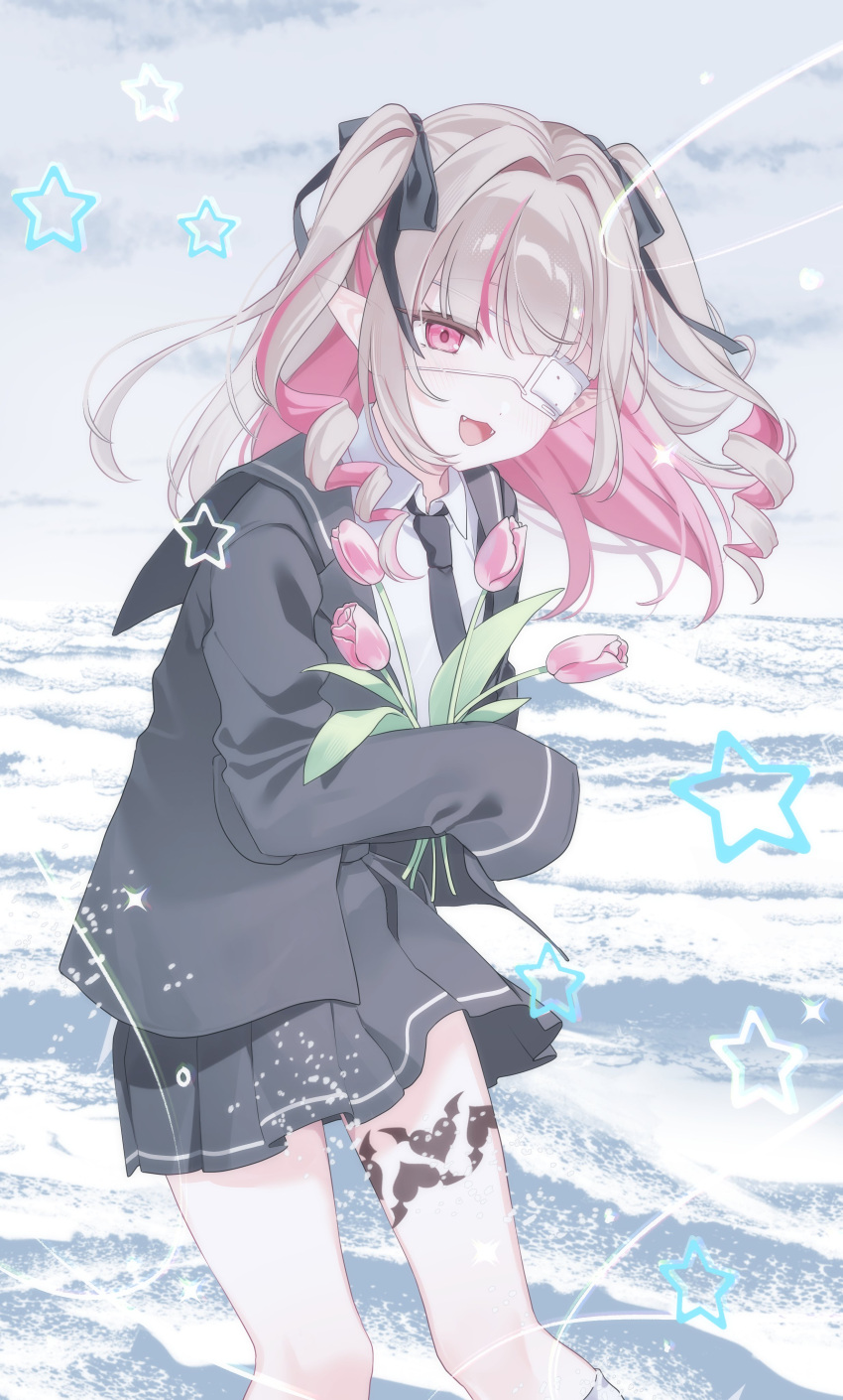 1girl, :3, absurdres, blazer, blue_jacket, blue_necktie, blue_ribbon, blue_sailor_collar