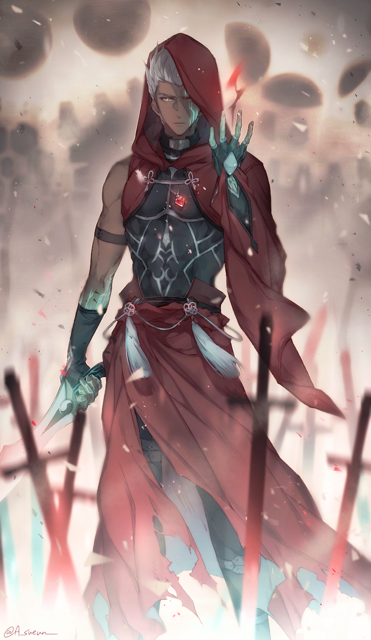 1boy, archer_(fate), coat, dark-skinned_male, dark_skin, duplicate, fate/stay_night, fate_(series)