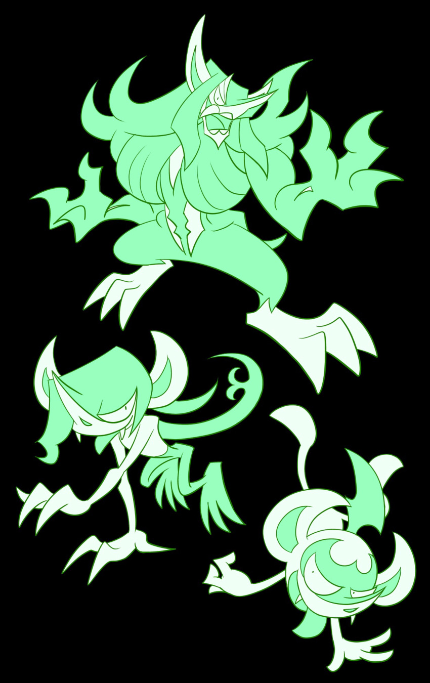 aoi_(comical_highway), black_background, commentary_request, evolutionary_line, fangs, flat_color, full_body, grimmsnarl