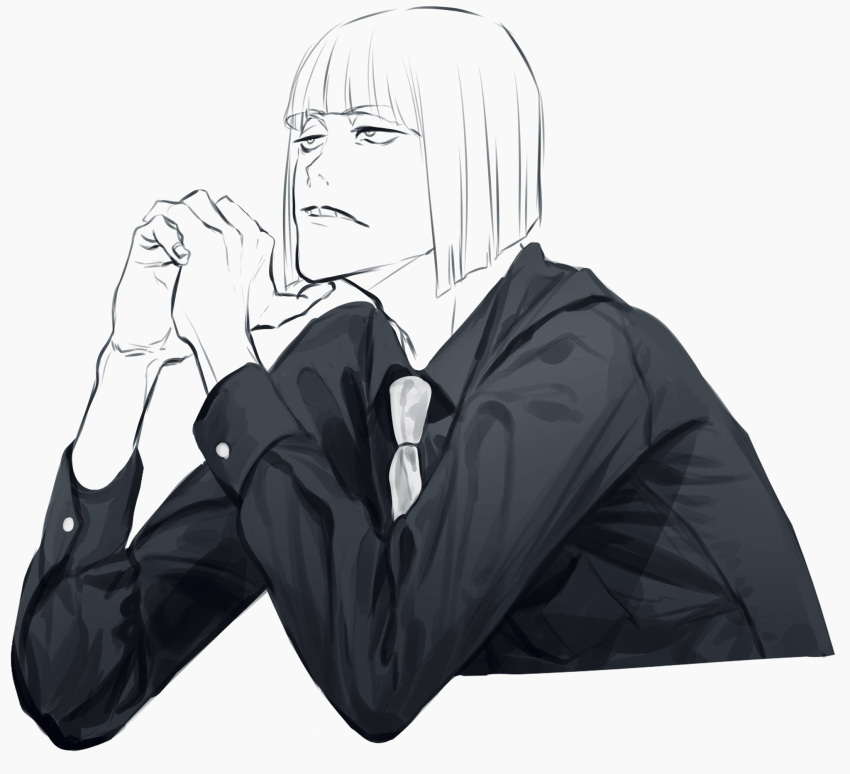 1boy, ajuji_aju, bleach, blunt_bangs, blunt_ends, collared_shirt, commentary_request, cropped_torso