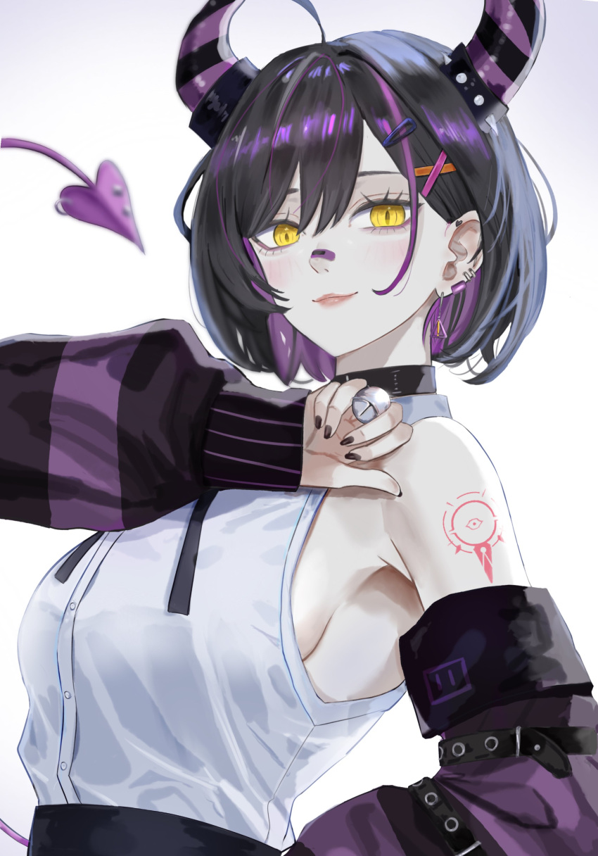1girl, absurdres, ahoge, bandaid, bandaid_on_face, bandaid_on_nose, bell, black_hair