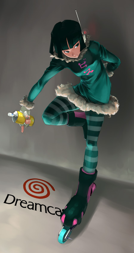 dreamcast, headphones, inline_skates, jet_set_radio, mew_(jsr), pantyhose, roller_skates, sappitsu