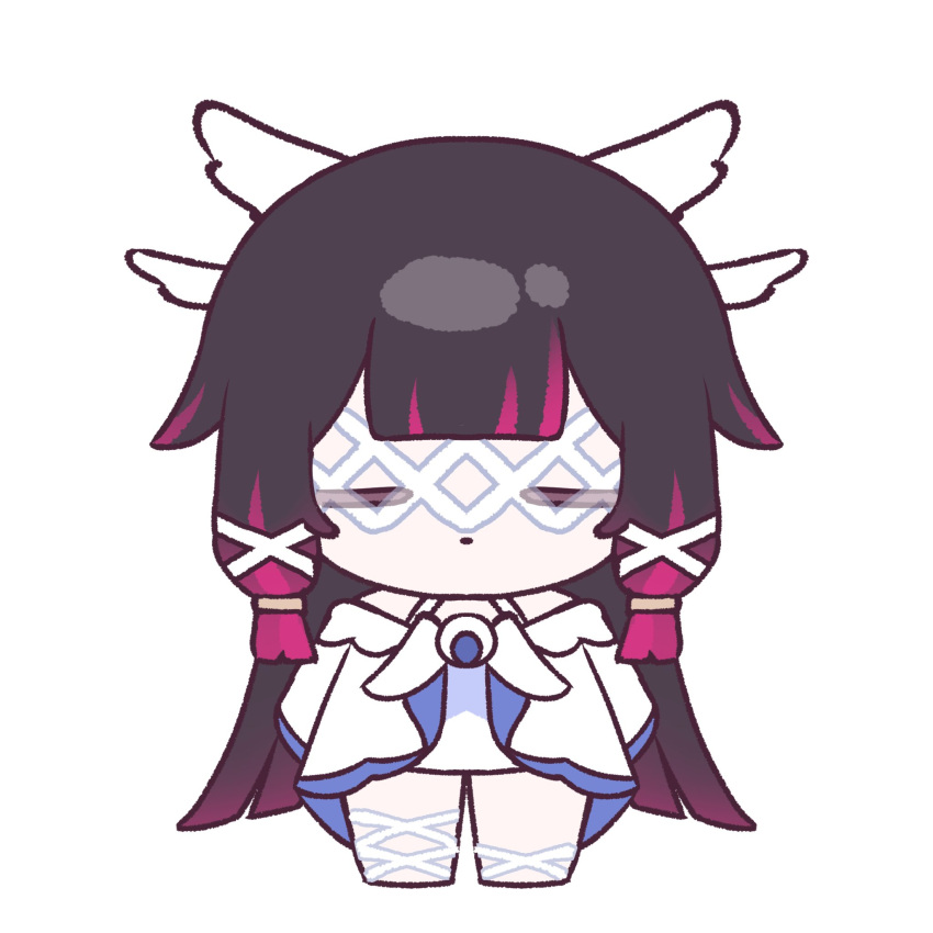 1girl, closed_eyes, columbina_(genshin_impact), dress, eye_mask, genshin_impact, hair_ornament, head_wings
