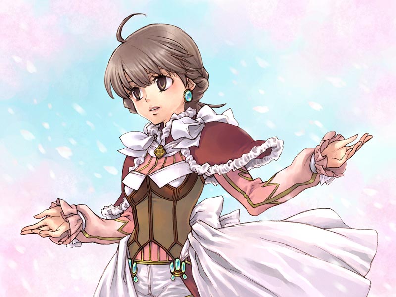 1girl, ahoge, back_bow, baten_kaitos, baten_kaitos_origins, blue_gem, bodice, bow