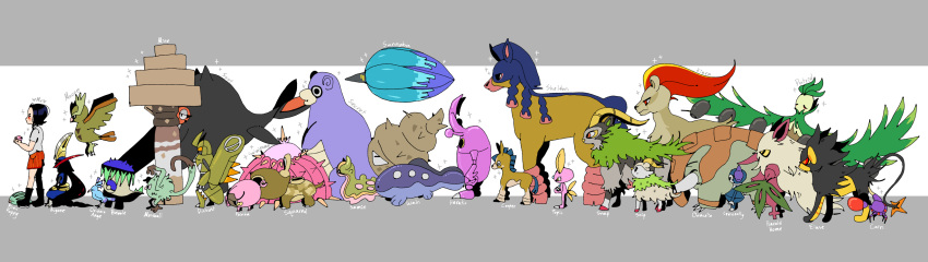 arboliva, black_boots, black_hair, boots, brute_bonnet, cetitan, clodsire, commentary, crabrawler, donphan, dream_ball, english_commentary, from_side, garganacl, gastrodon, gastrodon_(west), glimmora, gogoat, heracross, highres, hippopotas, hippopotas_(female), holding, holding_poke_ball, indeedee, indeedee_(male), kingambit, lechonk, lokix, luxray, mankey, mudbray, mudsdale, noctowl, orange_shorts, oricorio, oricorio_(sensu), poke_ball, pokemon, pokemon_(creature), pokemon_sv, pyroar, pyroar_(female), red_eyes, shiftry, shirt, short_hair, shorts, simple_background, skiddo, slowbro, sneasel, sparkle, swinub, valentinemesis, white_shirt