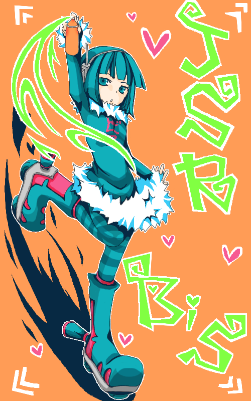 blue_hair, headphones, inline_skates, jet_set_radio, mew_(jsr), pantyhose, roller_skates, short_hair