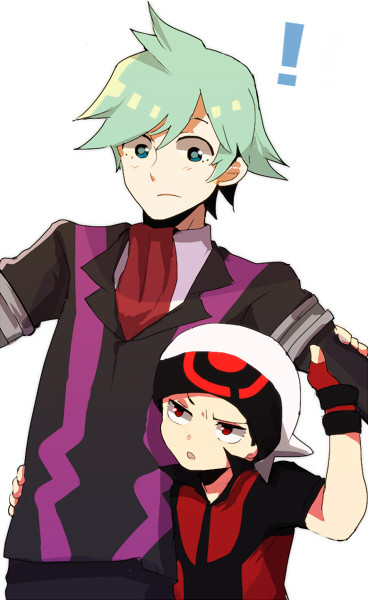 2boys, black_hair, blue_eyes, blue_hair, hat, male, multiple_boys, nakana