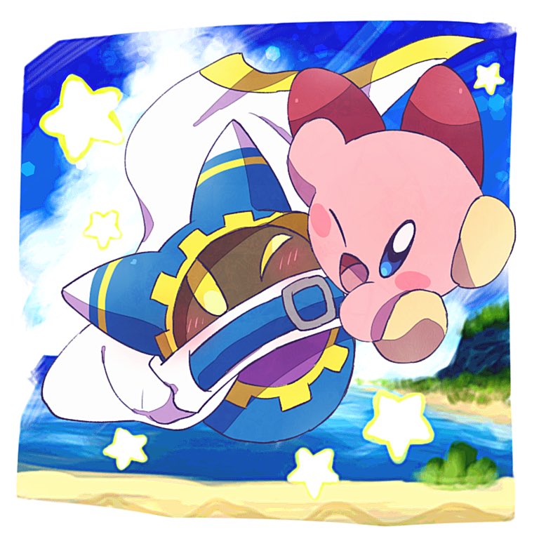blue_eyes, blue_sky, blush, blush_stickers, border, cape, commentary_request, falling