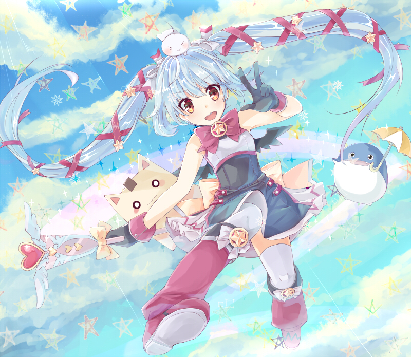 cloud, clouds, dress, gloves, hair_bow, hair_ribbon, kooh, long_hair