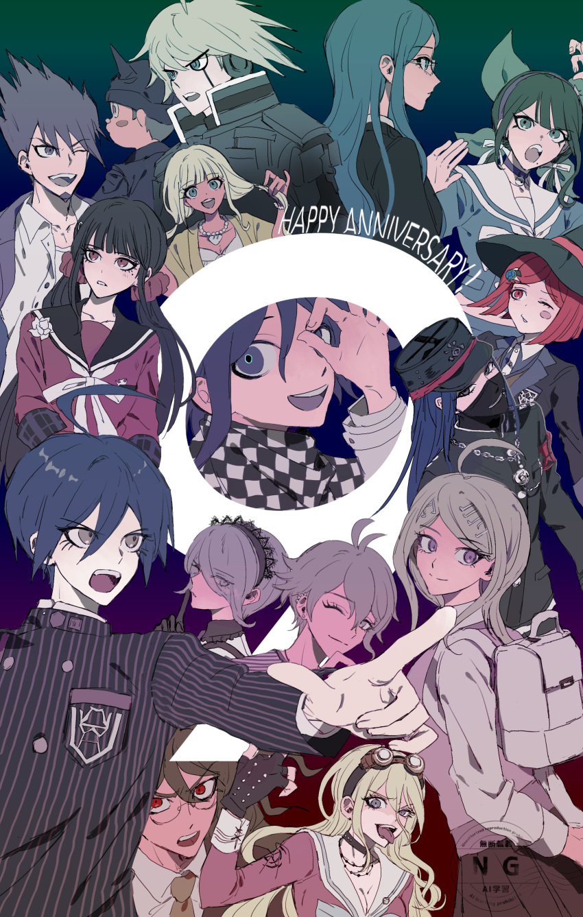 6+boys, 6+girls, absurdres, ahoge, akamatsu_kaede, amami_rantaro, android, antenna_hair