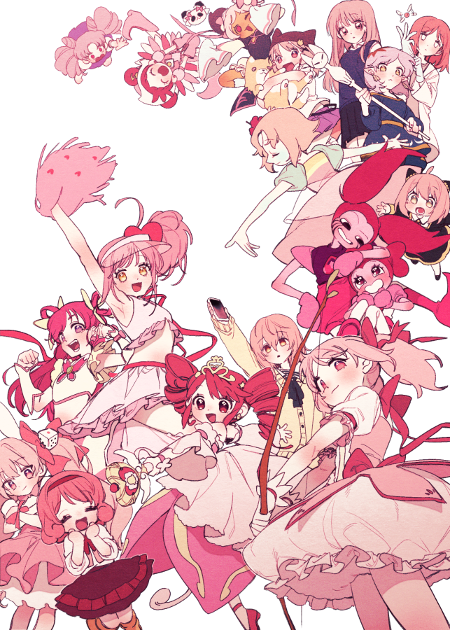 6+girls, :<, :3, adjusting_clothes, amity_blight, amulet_heart, anya_(spy_x_family), arm_up