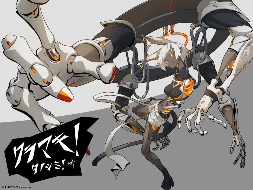 1girl, android, breasts, commentary_request, crymachina, dark-skinned_female, dark_skin, extra_arms