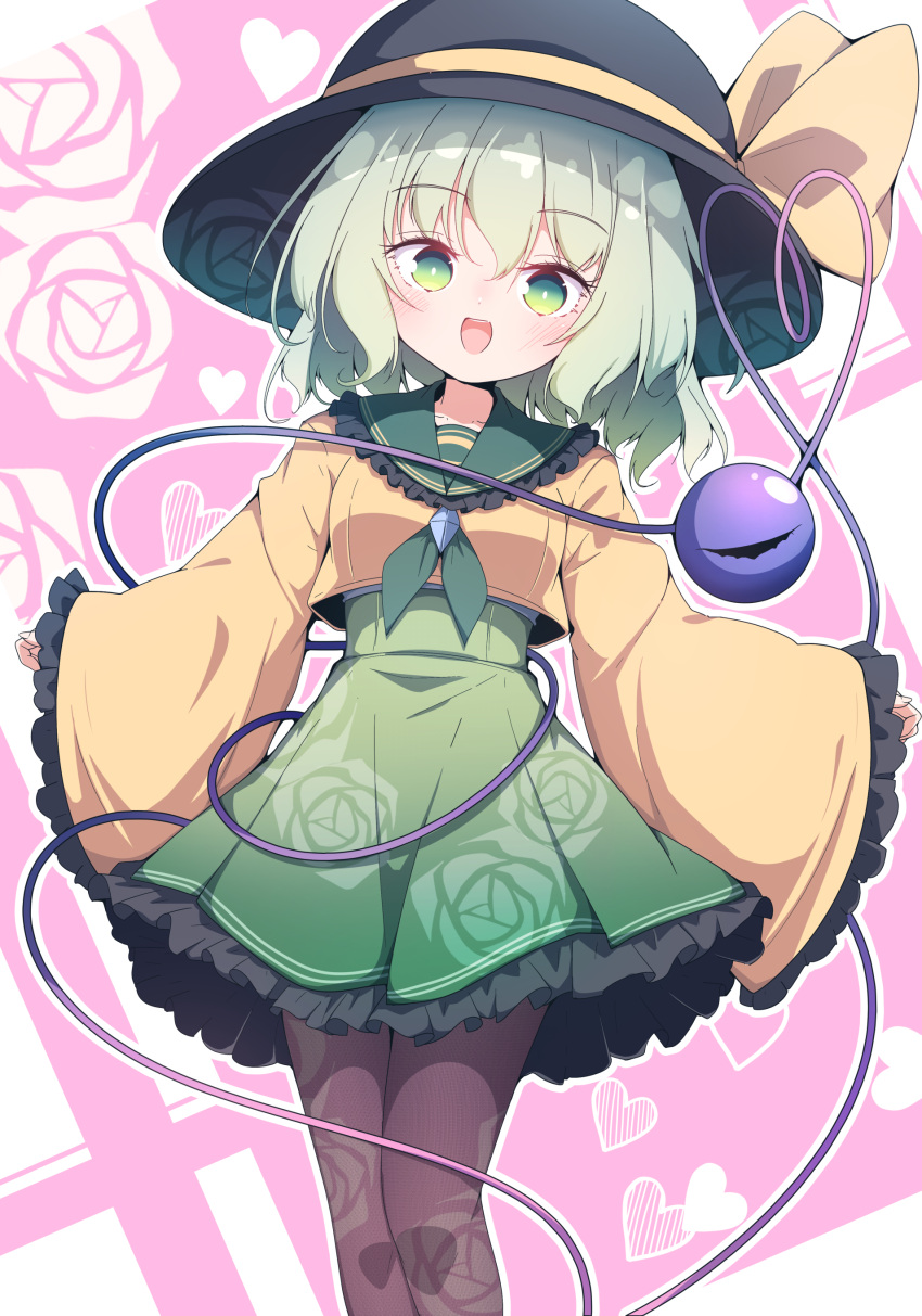1girl, absurdres, black_hat, black_pantyhose, blush, commentary_request, cropped_shirt, darumoon