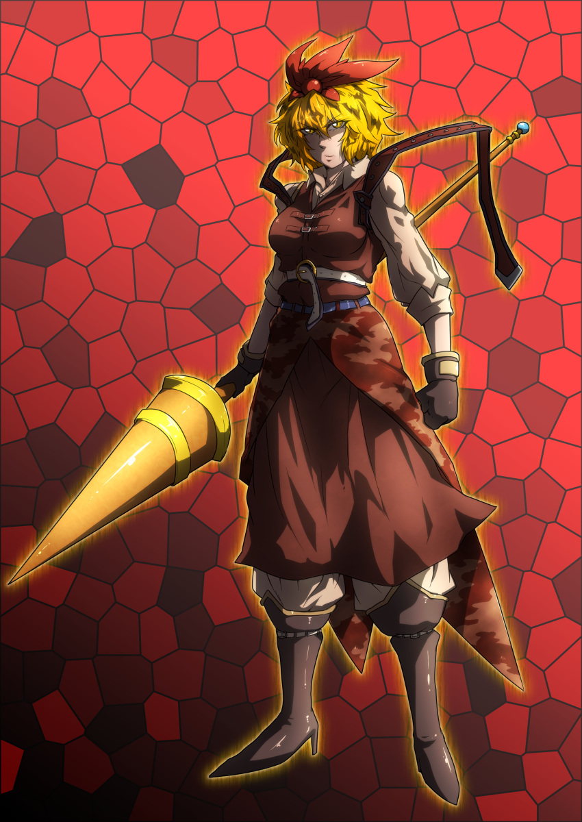 absurdres, alternate_costume, alternate_weapon, blonde_hair, boots, high_heels, highres, incredibly_absurdres
