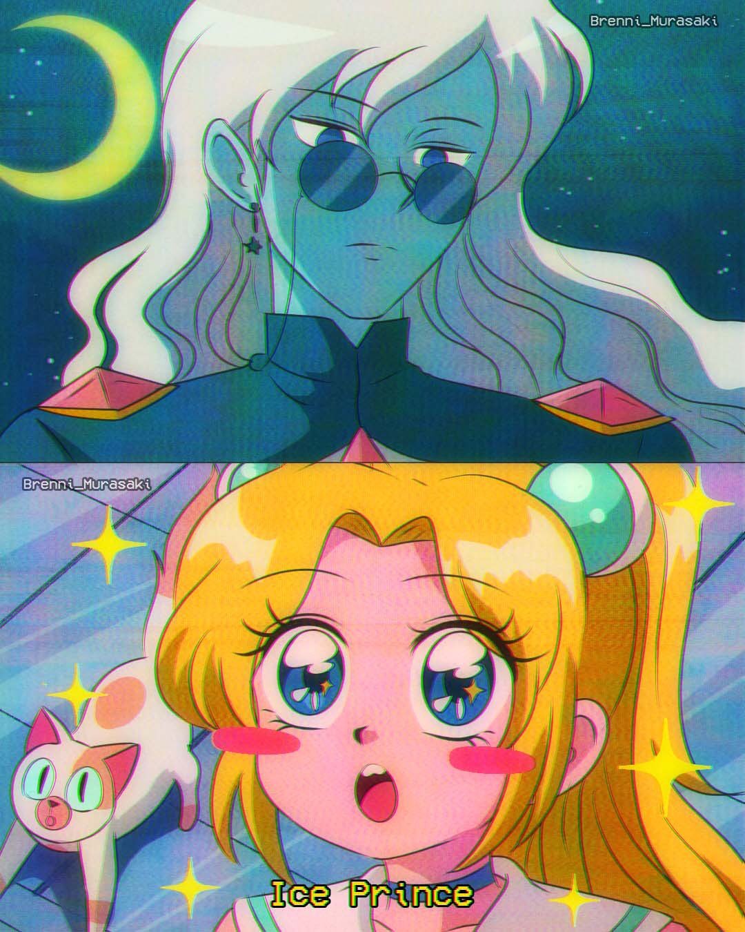 1990s_(style), 2girls, adventure_time, adventure_time:_fionna_and_cake, animification, bishoujo_senshi_sailor_moon, blonde_hair, blue_shirt