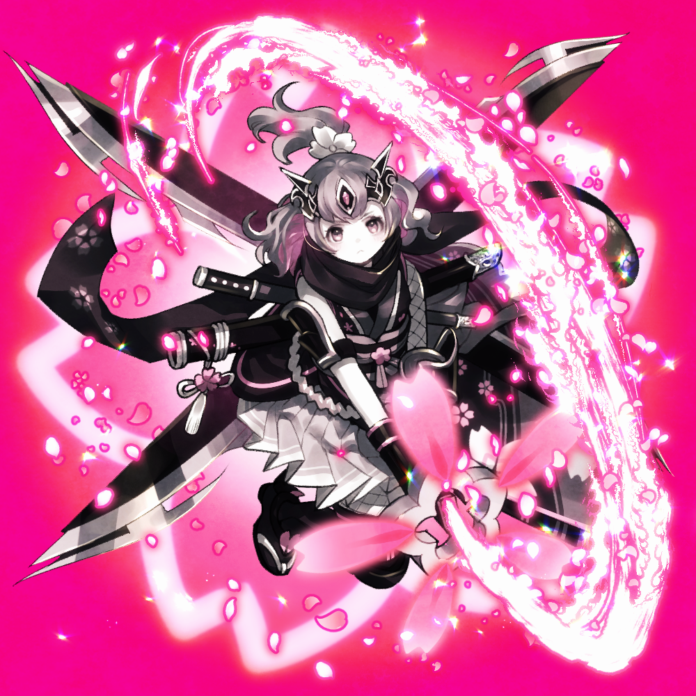 1girl, commentary_request, fire, fishnet_sleeves, fishnets, flaming_sword, flaming_weapon, full_body