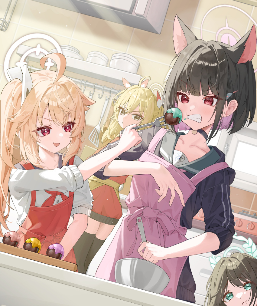 4girls, :/, :t, absurdres, after-school_sweets_club_(blue_archive), ahoge, airi_(blue_archive), animal_ears