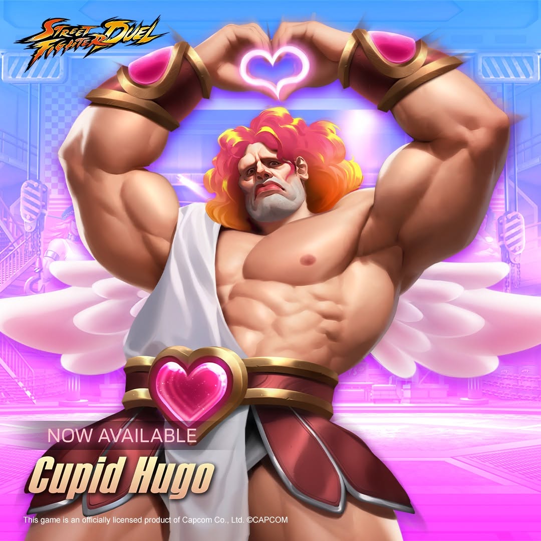 1boy, belt, black_hair, blue_eyes, capcom, cupid, heart, heart_hands