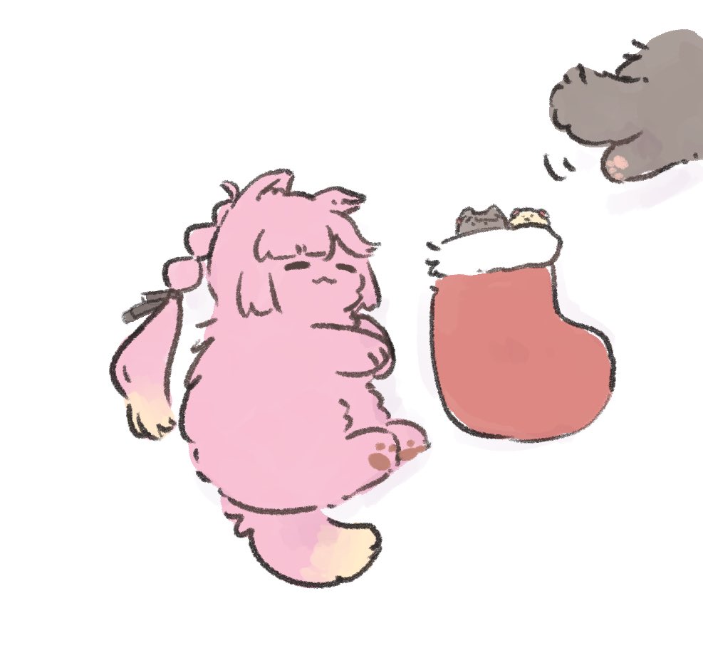 :3, animal_focus, animal_with_hair, animalization, anyoji_hime, ao_kaeru, christmas_stocking, closed_eyes
