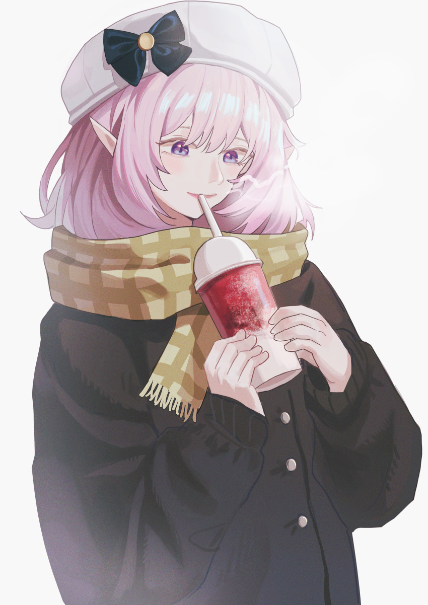 1girl, absurdres, alternate_costume, beret, black_coat, blue_eyes, chujiuo, coat