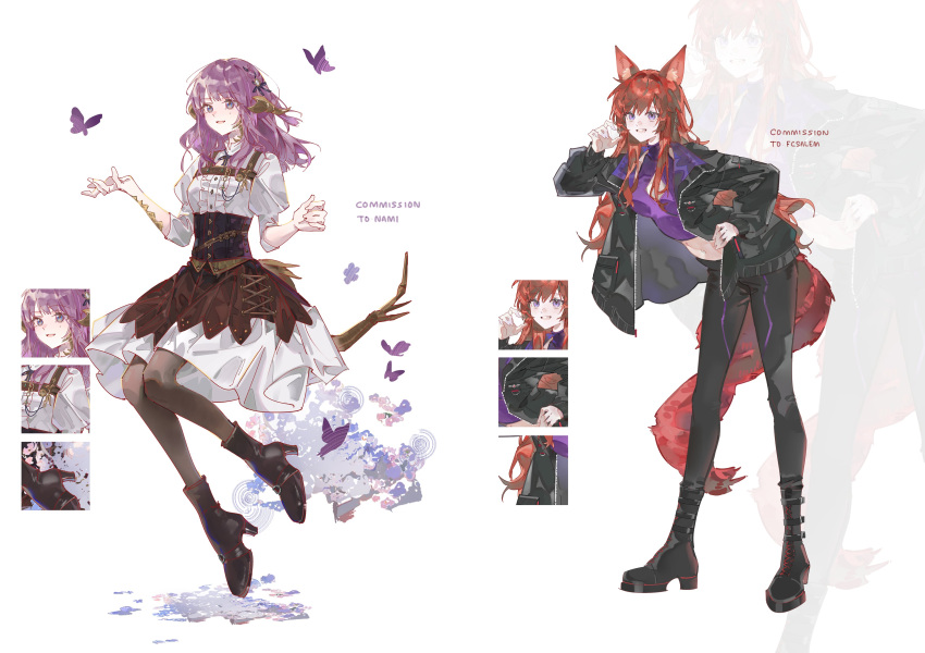 2girls, absurdres, animal, animal_ears, black_boots, black_corset, black_jacket, black_pants