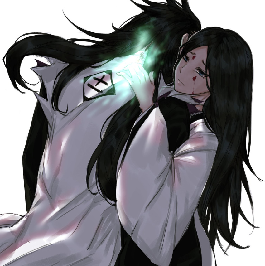 1boy, 1girl, anima_tion_1, black_hair, bleach, bleach:_sennen_kessen-hen, blood, blood_on_face