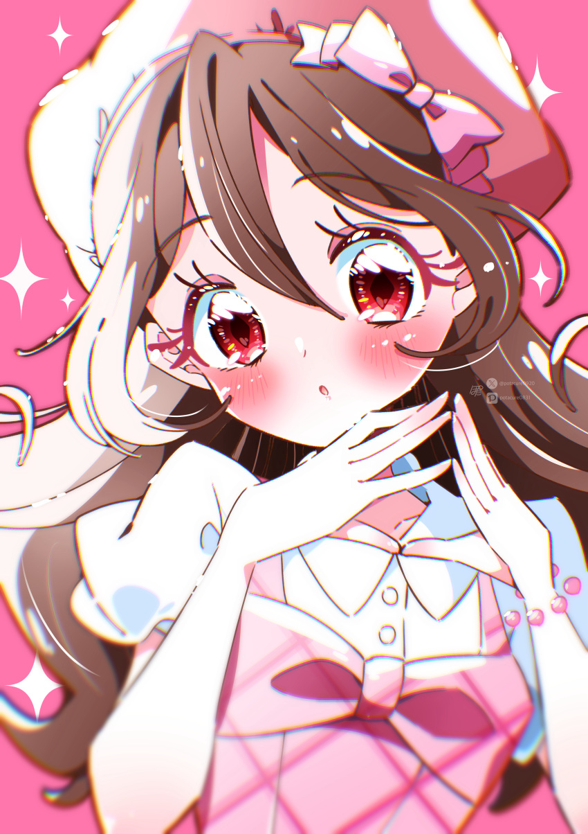 1girl, absurdres, blush, bow, brown_hair, commentary_request, cure_idol, dress