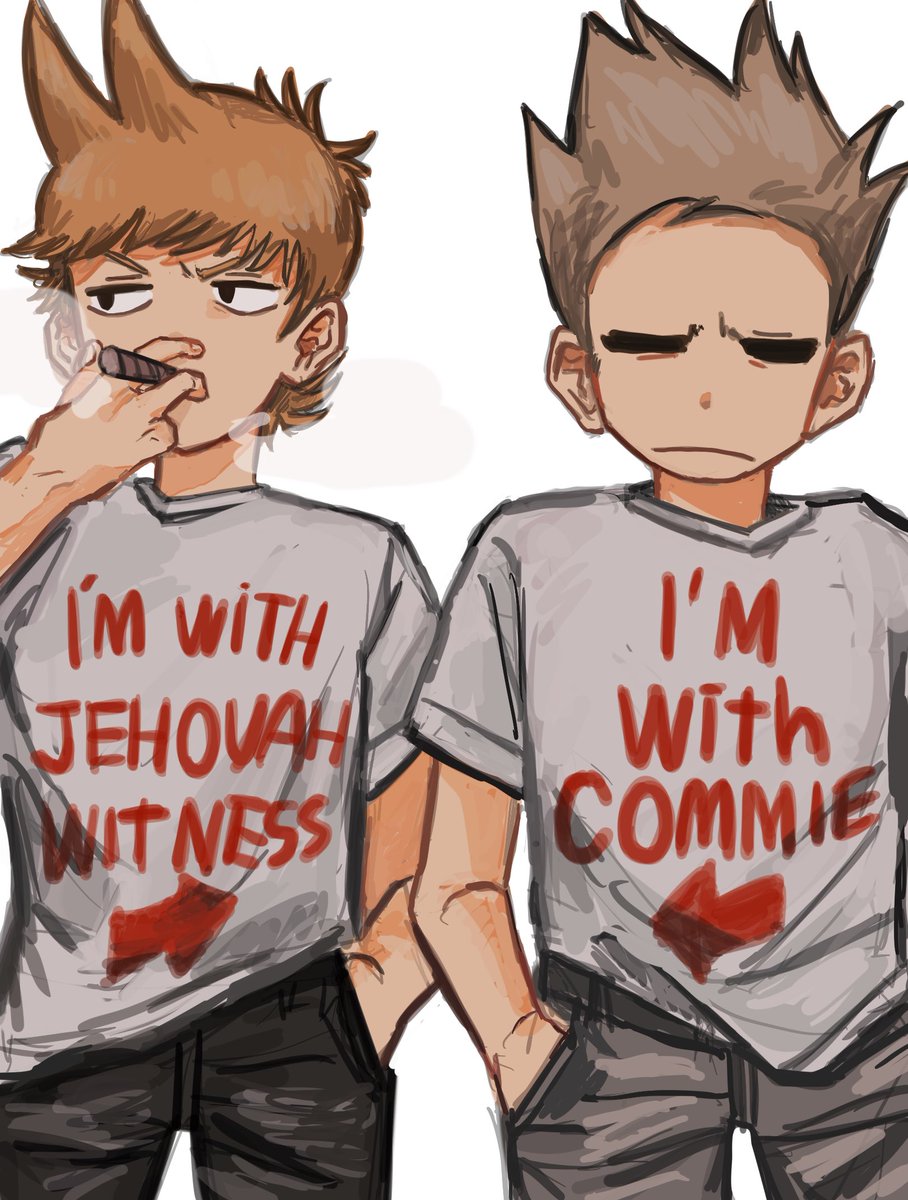 2boys, bad_id, bad_twitter_id, black_eyes, black_pants, brown_hair, cigar, clothes_writing