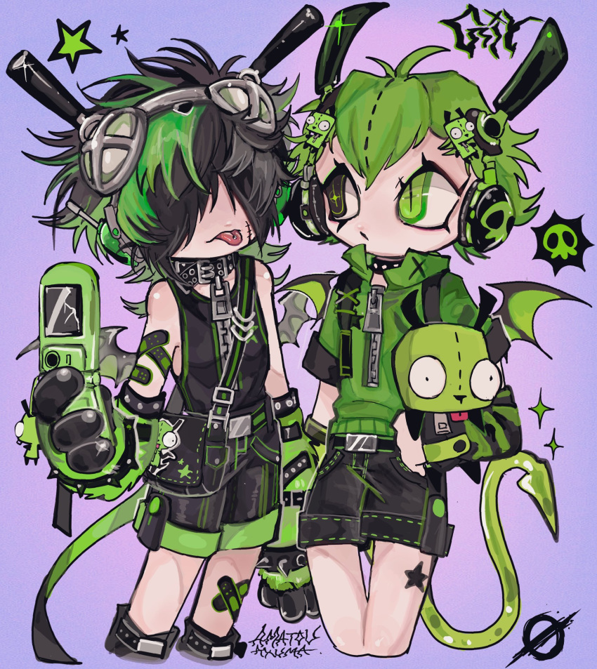 2others, amatou_akuma, androgynous, animal_ears, arm_warmers, bag, bare_shoulders, belt