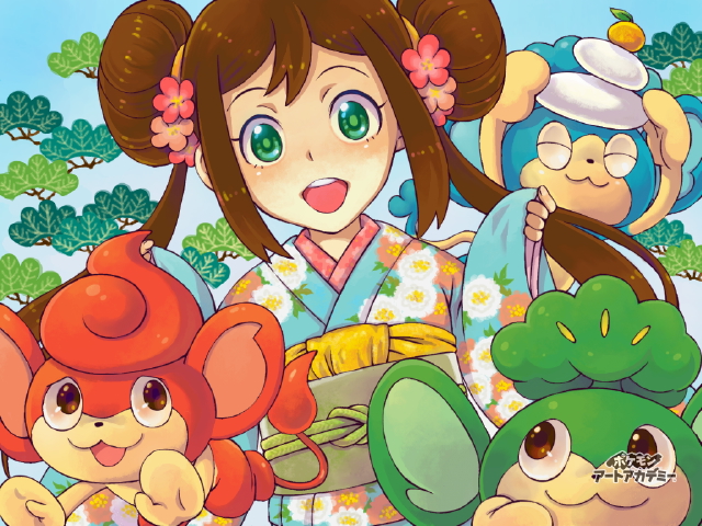 1girl, aqua_eyes, art_academy_(medium), brown_hair, commentary_request, double_bun, floral_print, floral_print_kimono