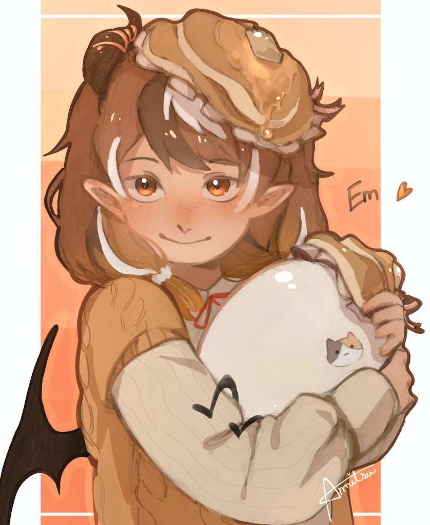 1girl, animification, anmitsu_(anmitsu40919780), bat_wings, blush, brown_hair, character_name, child