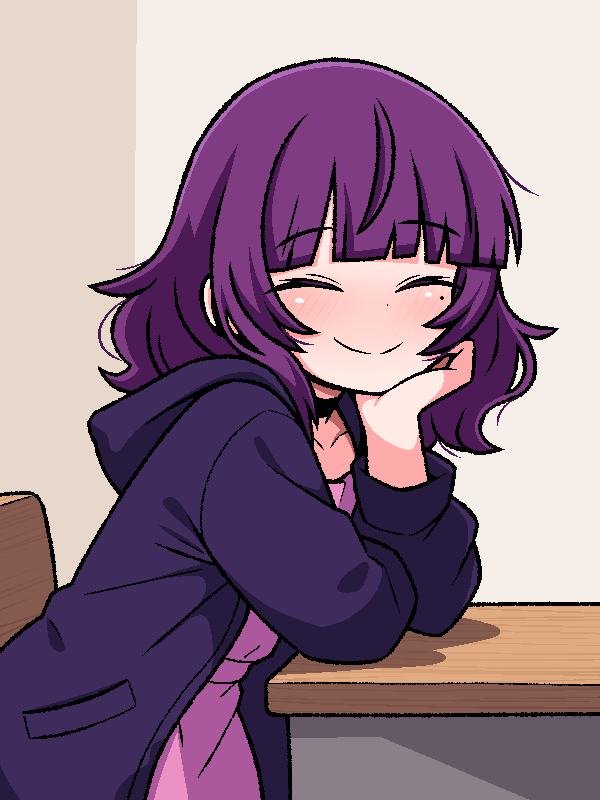 1girl, ^_^, amelia_(pathways), black_collar, blunt_bangs, blush, cheek_rest, closed_eyes