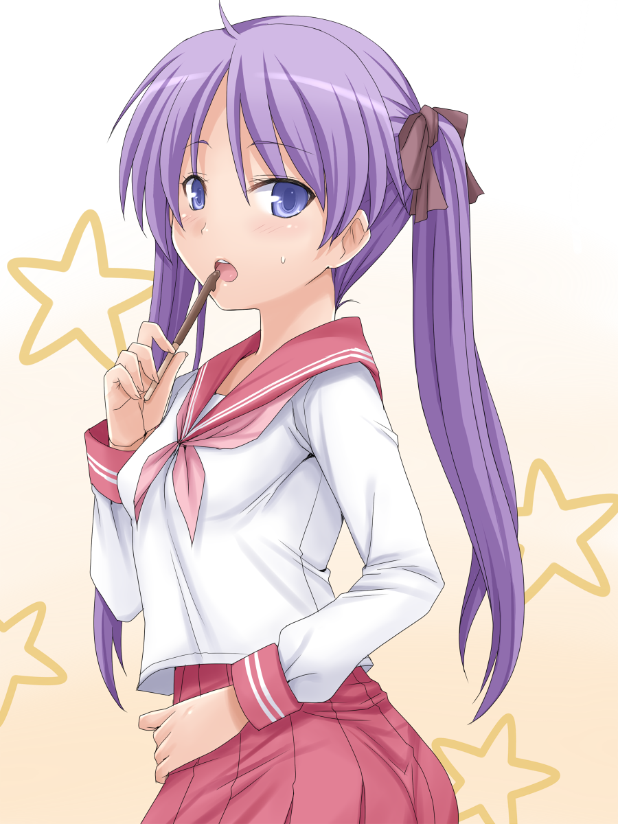 :o, ahoge, bad_id, bangs, blue_eyes, blush, eating, embarrassed