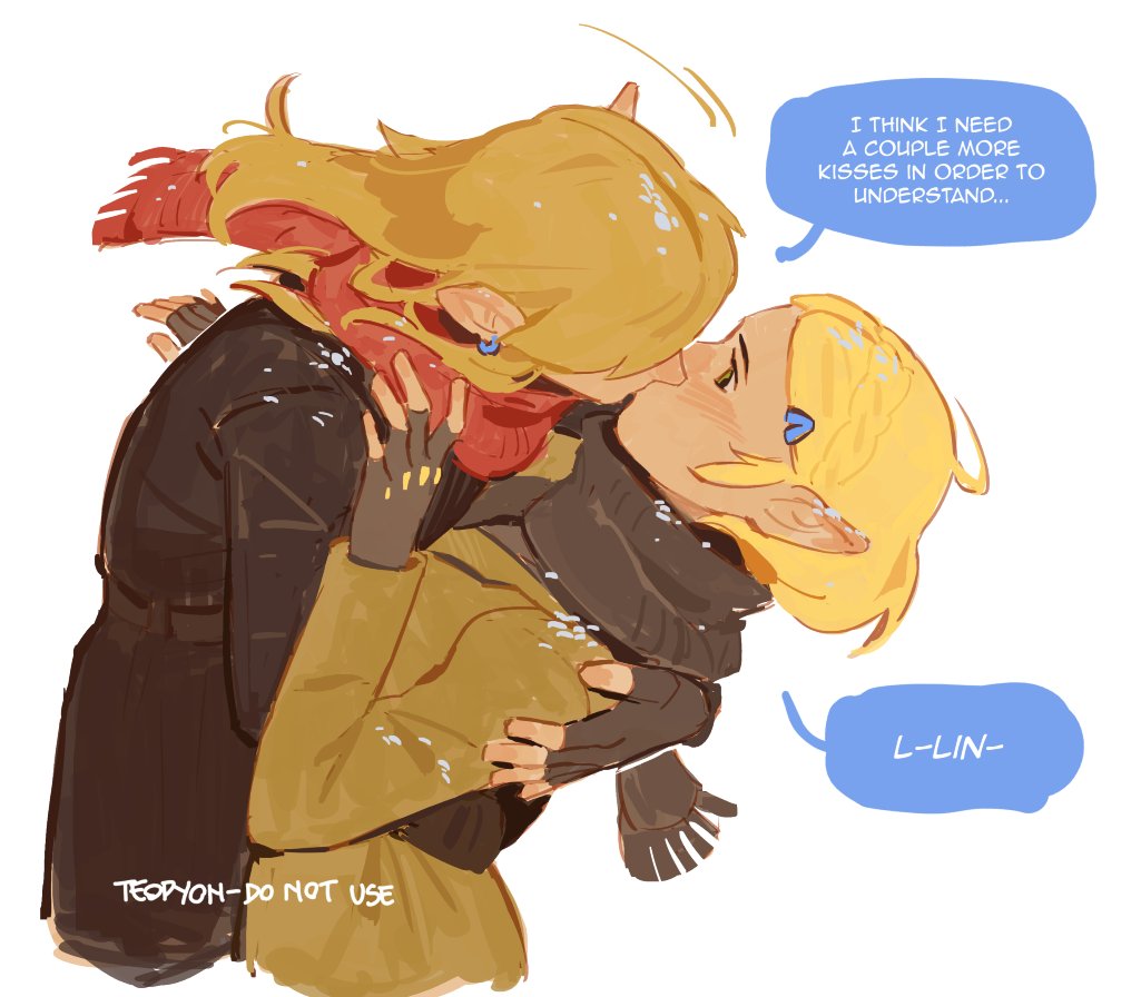 1boy, 1girl, artist_name, black_scarf, black_sweater, blonde_hair, blush, braid