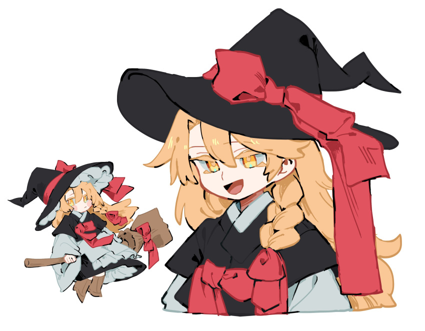 1girl, alternate_costume, apron, black_hat, blonde_hair, blush, boots, bow