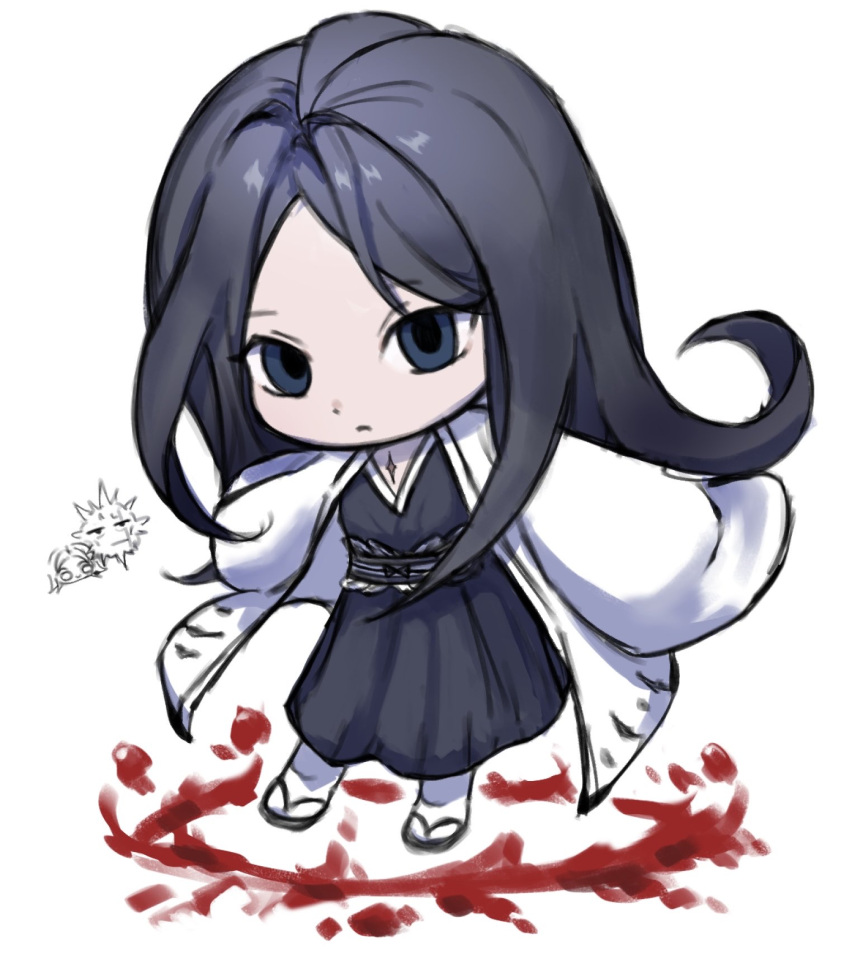 1boy, 2girls, anima_tion_1, black_hair, black_hakama, bleach, bleach:_sennen_kessen-hen, blood