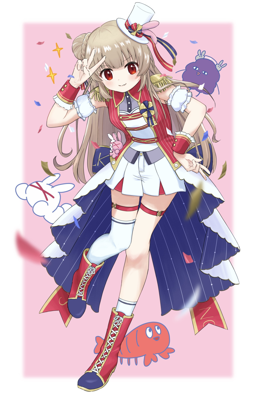 1girl, absurdres, aka_tadaima, boots, border, braid, braided_bun, commentary_request