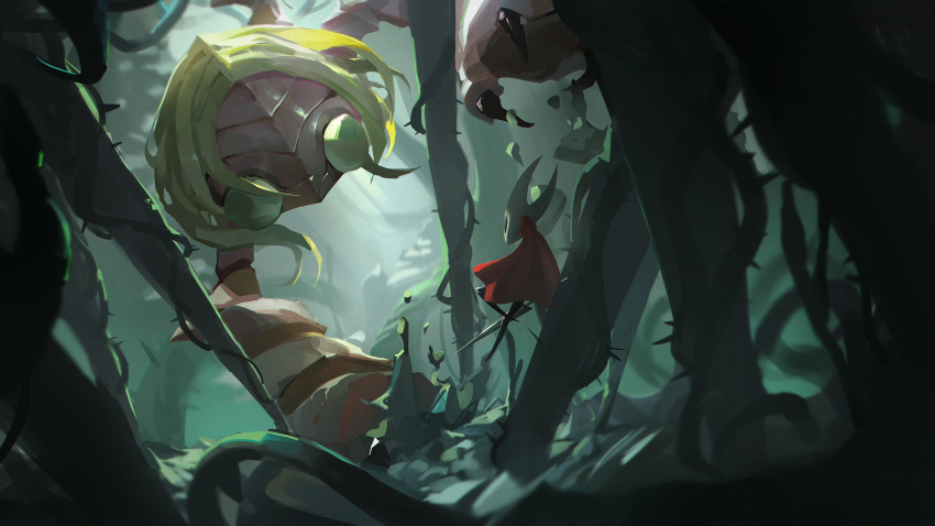 absurdres, arthropod_girl, black_skin, cloak, colored_skin, commentary, english_commentary, flying