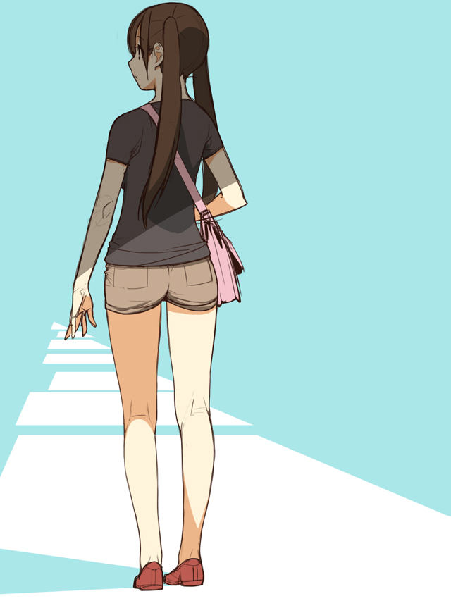 ass, bag, brown_hair, from_behind, hands, ino, kneepits, kousaka_rino