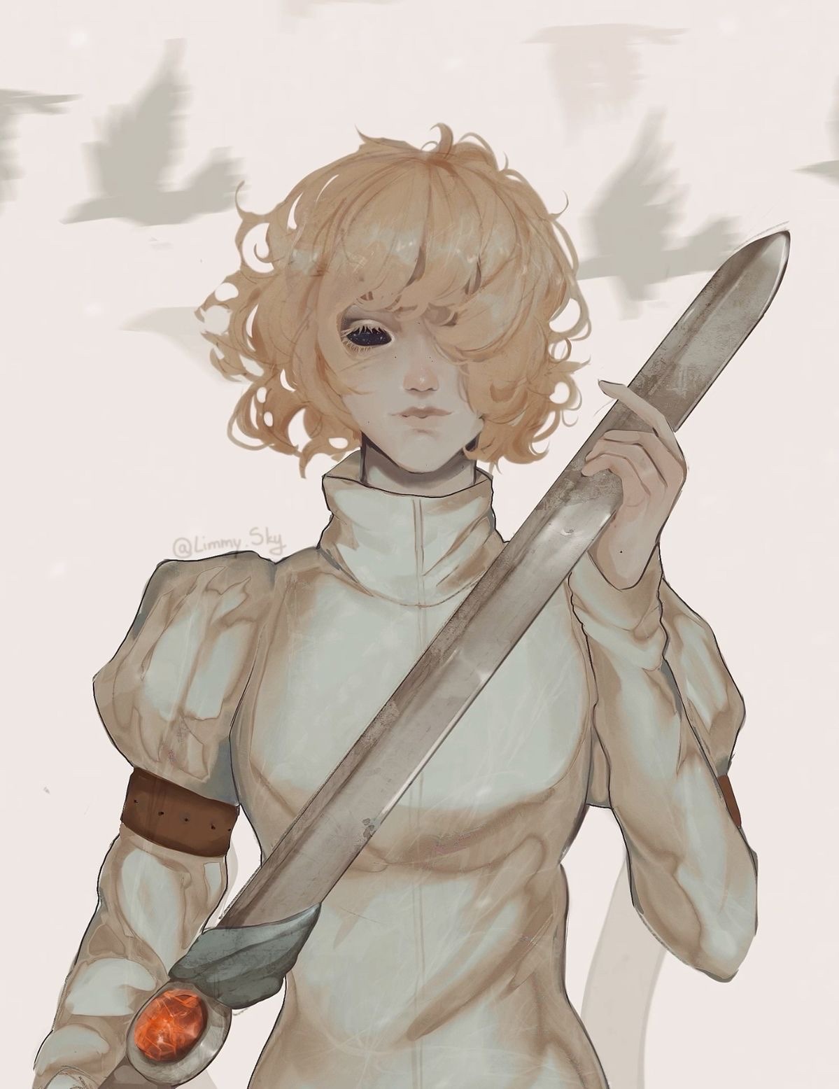 1girl, ahoge, animal, bird, blonde_hair, blurry, blurry_background, breasts