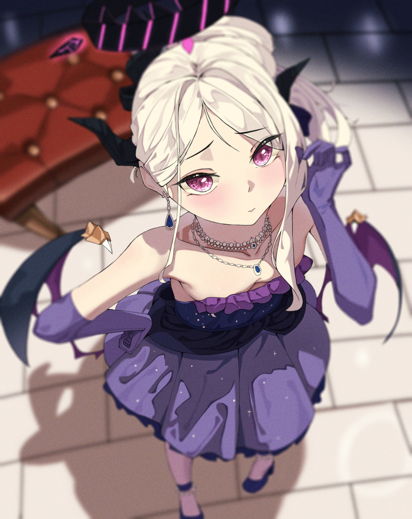 1girl, absurdres, black_halo, blue_archive, breasts, commentary_request, demon_girl, demon_horns