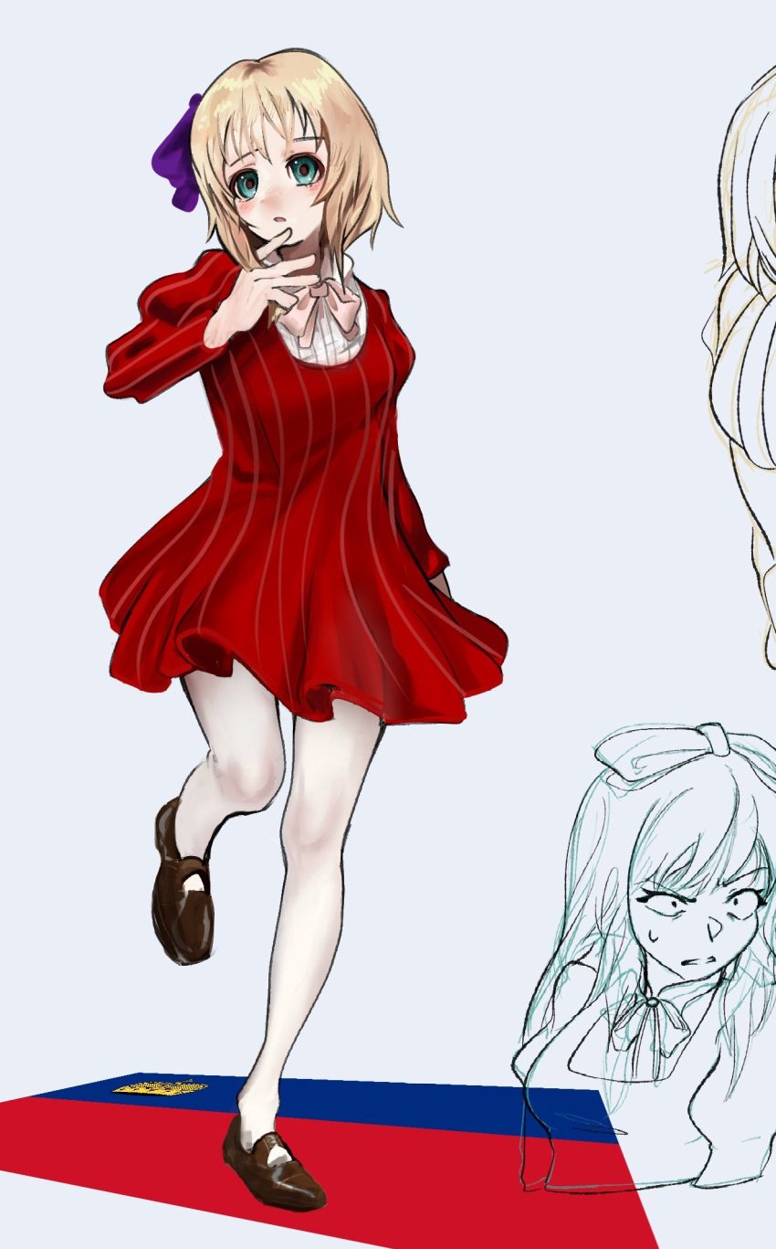 2girls, angry, aqua_eyes, axis_powers_hetalia, belarus_(hetalia), blonde_hair, blush, bow