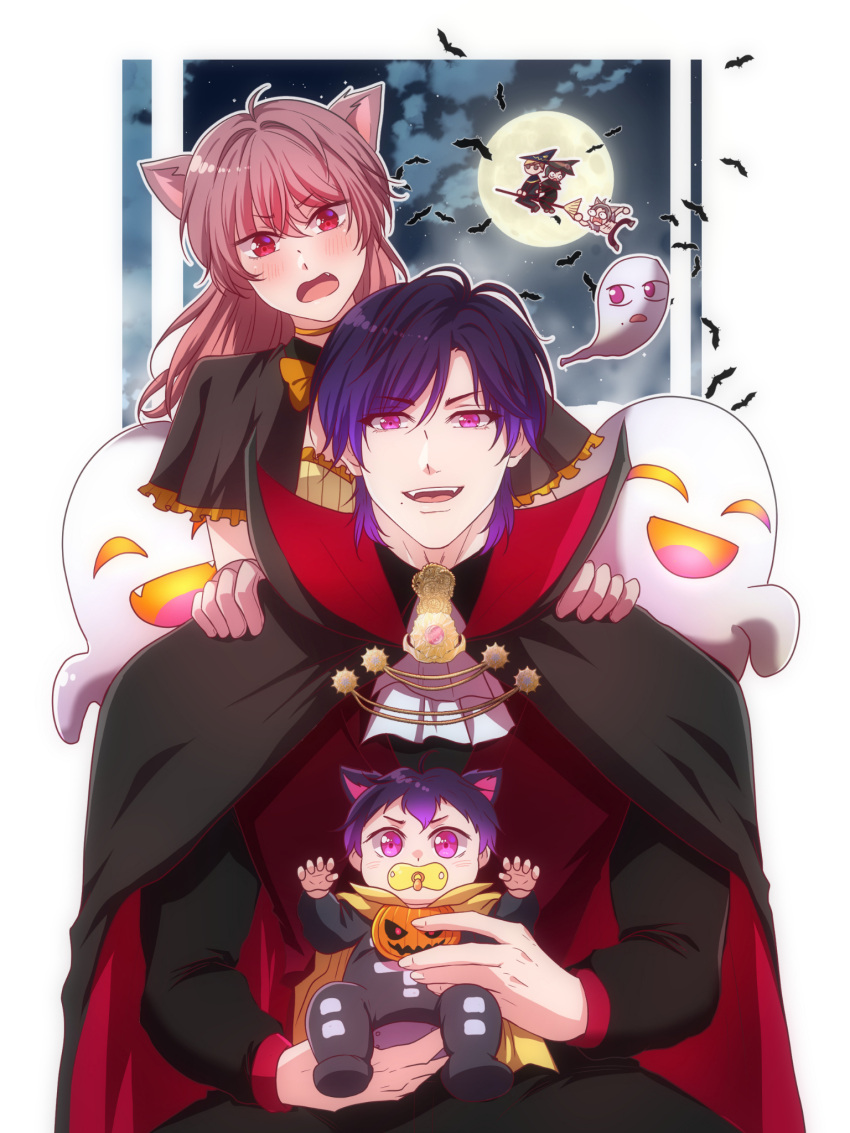 2boys, animal_ears, arthur_morante, baby, bat_(animal), carrying, carrying_baby, carrying_person