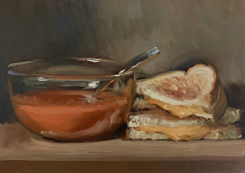 bowl, bread, cheese, commentary, english_commentary, food, food_focus, glass_bowl